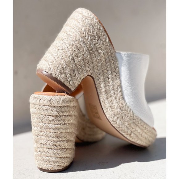 NEW White Faux Leather Espadrille Chunky Platform Wedge Slip On Slides Sandals - Picture 5 of 15